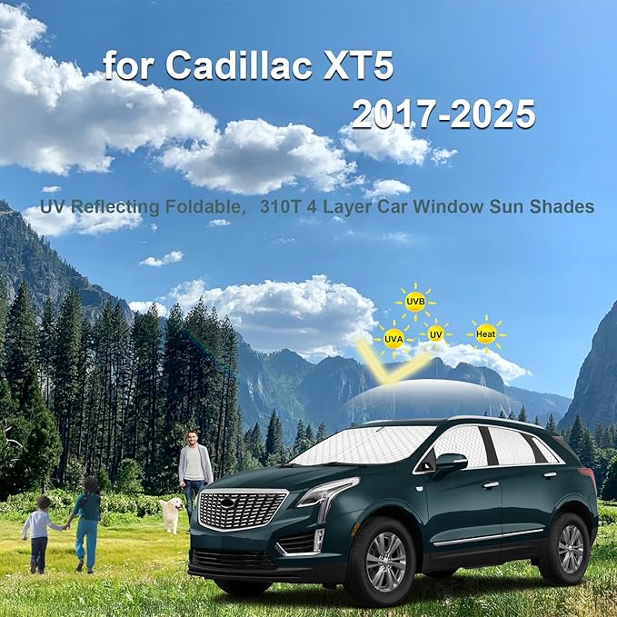 KMF 8pcs Thicken Sun Shades for Cadillac XT5 Accessories 2017-2025, Full Car Window Covers Sunshade for Windshield Side Rear, UV Block and Blackout Privacy for Camping Outdoor