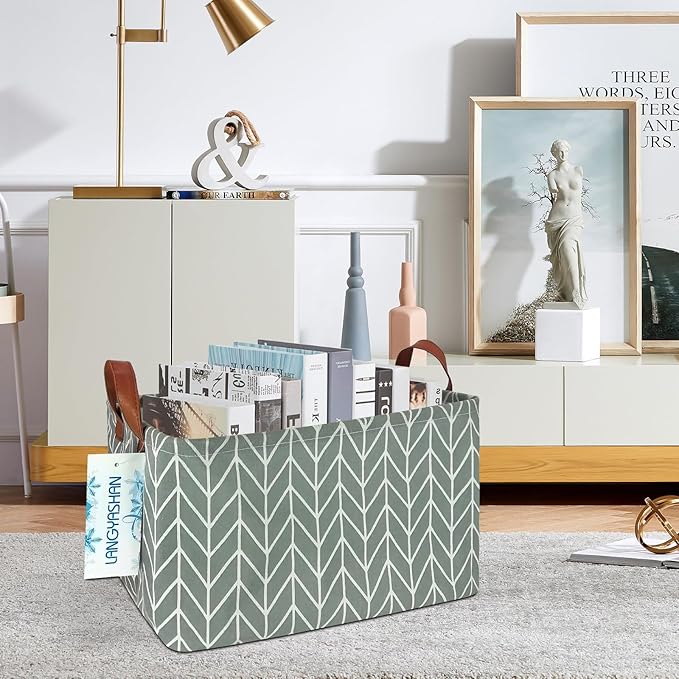 LANGYASHAN Rectangular Storage Bin Collapse Canvas Fabric Cartoon Storage Basket with Handles for Organizing Home Kitchen Boy