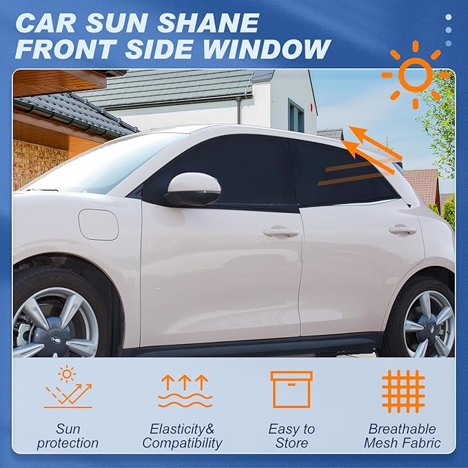 Tallew 4 Pcs Car Window Shades Screen Breathable Car Side Windows Shades Cover Mesh Front Rear Sun Universal Side Automotive Cover for Protection Camping Privacy Blackout(23-32 in, 35-53 in)