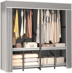 Foldable Wardrobe Closet, Clothes Rack with Cover for Bedroom, Portable Metal Closet Organizer, Thick Steel Tubes, Heavy Duty