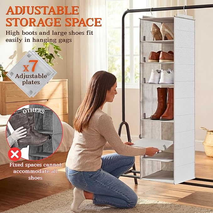 Ofiray-home Hanging Shoe Organizer for Closet, 8 Tier Closet Shoe Organizer with Adjustable Shelves for Boots, Heavy Duty Han