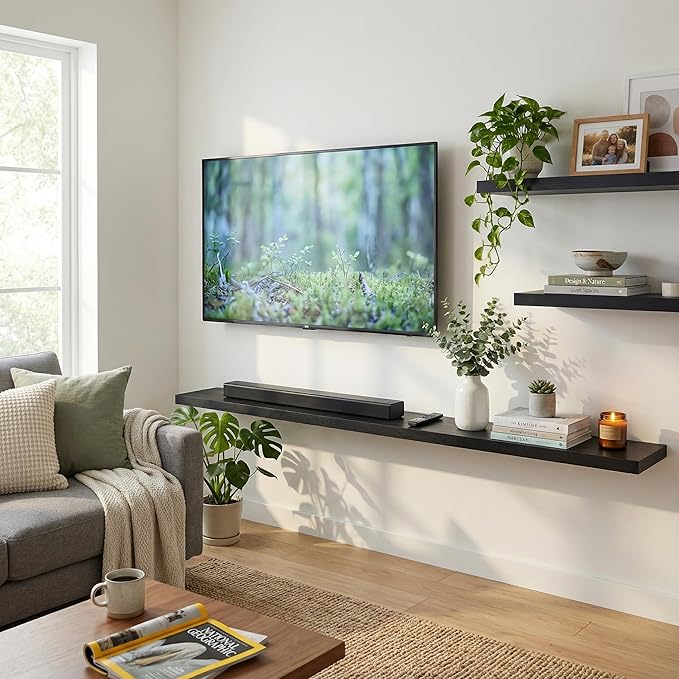 IEO Long Wooden Floating Shelves for Room Wall, Natural Wood Floating Shelves Wall Mounted Kitchen Shelf for Living Room, Bed