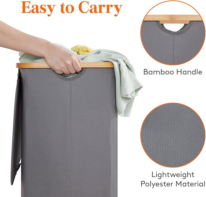 Lifewit 100L Laundry Basket with Lid, Clothes Hampers for Laundry with Bamboo Handles and 1 Removable Bag, Large Foldable Lau