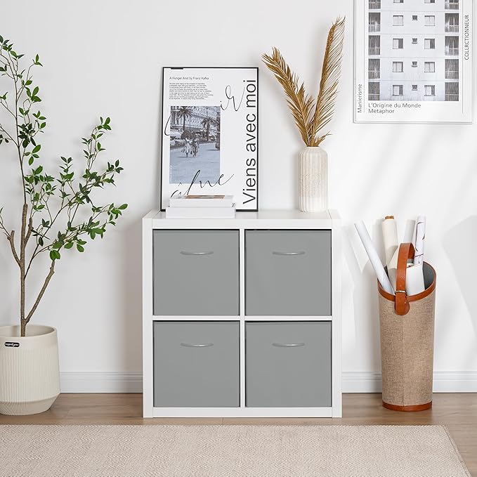 StorageWorks Gray Storage Cubes, 13x13 Storage Cube Bins with Handle, Cube Storage Organizer Bins for Shelves and Closet, Col