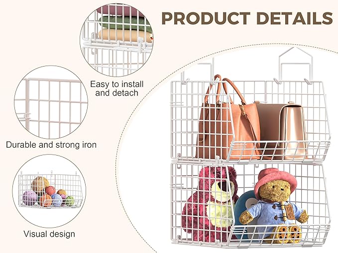 4" Extra Deeper Foldable Hanging Closet Organizer, Small Wire Cabinet Shelves and Storage with 5 S Hooks,4 Tier Metal Basket 