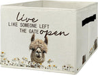 Rustic Alpaca Storage Bins & Boxes with Handles, Farmhouse Alpaca Foldable Basket for Organizing, Live Like Someone Left the 