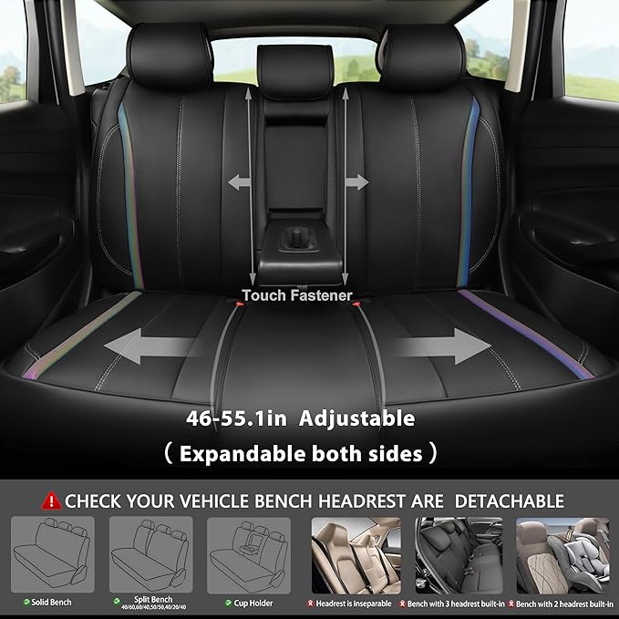 CAR PASS Back Seat Covers, Nappa Leather Rear Seat Bench Cushion Waterproof Breathable Back Row Protector Universal Fit for C