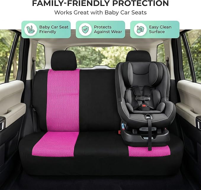 FH Group Automotive Rear Car Seat Covers for SUV, Trucks, Sedan and More - Universal Fit Rear Solid Bench Design Interior Acc