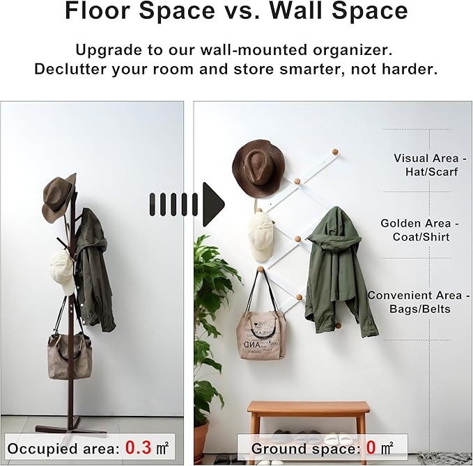SKOLOO Hat Rack for Wall with 11 Hooks, 24 inch Solid Wooden, Modern, Huge Coat Rack Wall Mount for Coats, Hats, Bags, Cowboy