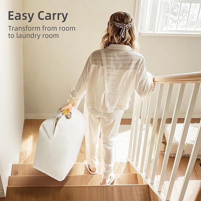 STORAGE MANIAC Large Laundry Hamper, 80L (21.1 Gal) Collapsible Laundry Basket with Bamboo Handles, Freestanding Waterproof C