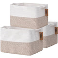 COMFY-HOMI 3-Pack Cotton Rope Woven Basket with Handles for Shelves, Books, Toys, Cloth Storage|Towel Storage|Nursery Baby Ba