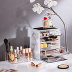 Sorbus Acrylic Makeup Organizer Set, 6-Drawer Vanity & Countertop Cosmetic Storage with Small & Wide Compartments, Marble Pri