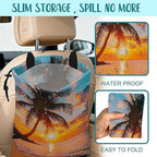 Car Garbage Bag Palm Tree Sunset at a Beach Hanging Canvas Car Trash Bag Drawstring Car Back Seat Organizer for Car Back Front Seat Console with Adjustable Buckle