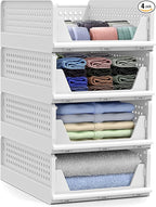 Sorbus 4 Pack Folding Closet Shelf Organizer for Clothes, Versatile Stackable Storage Baskets for Closet, Bathroom, Kitchen a