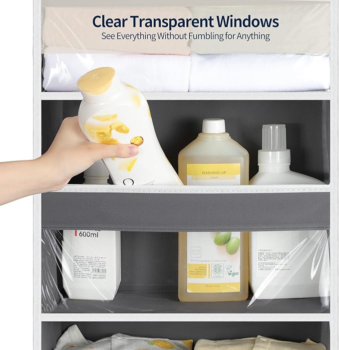 Yecaye 5 Tier Clear Over the Door Organizer Hanging, 5 Large Plastic Pockets and 10 Side Pockets Back of Door Organizer, 56lb