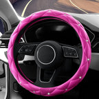 YOGURTCK Cute Diamond Soft Leather Anti-Slip Steering Wheel Cover with Bling Bling Crystal Rhinestones, Universal 15 Inch for