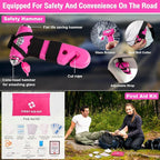 Roadside Emergency Car kit for Vehicles, with 4 in 1 Inflatable Car Vacuum Cleaner, Pink Jumper Cables, First Aid Kit, Tow Ro