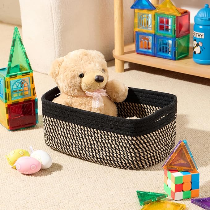 MiniArk Small Storage Baskets for Organizing | Closet Organizer Bins | Shelf Toy Basket | Woven Rope Baskets | Cube Decorativ