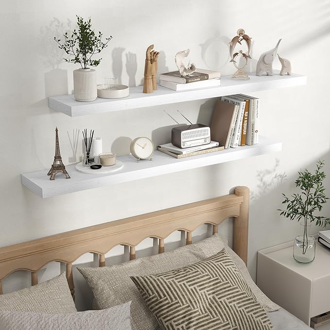 Fun Memories Rustic Floating Wall Shelves, Wall Mounted Wood Storage & Display Shelves for Bathroom, Bedroom, Living Room or 