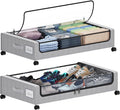 Under Bed Storage with Wheels, XXL 60L Under the Bed Storage Bins, Underbed Storage Containers with Lids & Label, Rolling Met