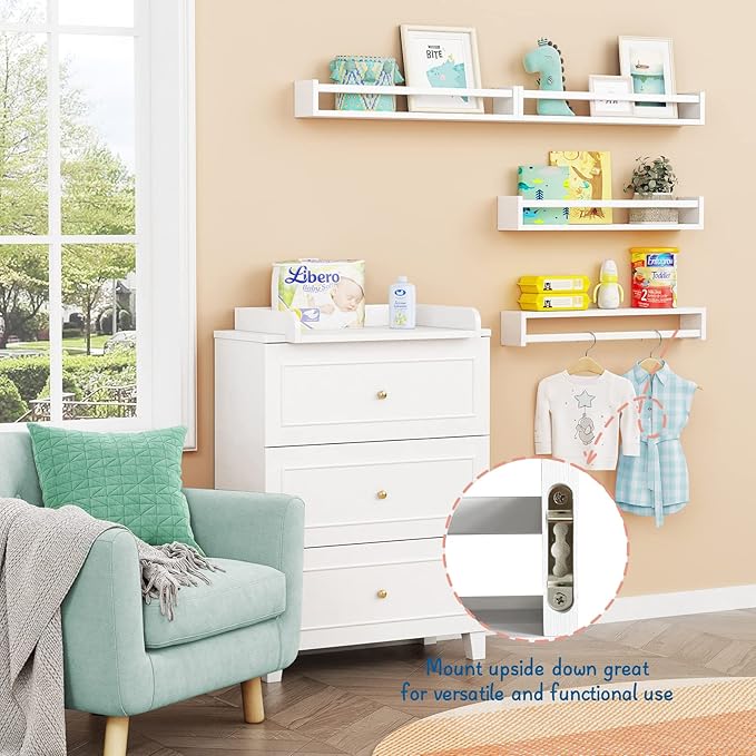 Forbena 24 Inch Wall Bookshelf for Kids Bedroom Set of 4, White Floating Nursery Book Shelves for Baby Toddler Children Girls