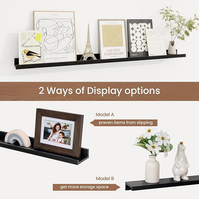 Picture Ledge Shelf, Floating Shelves Set of 2, 40 Inches Solid Wood Nursery Book Shelves for Toys Storage, Kids Bookshelf Wa