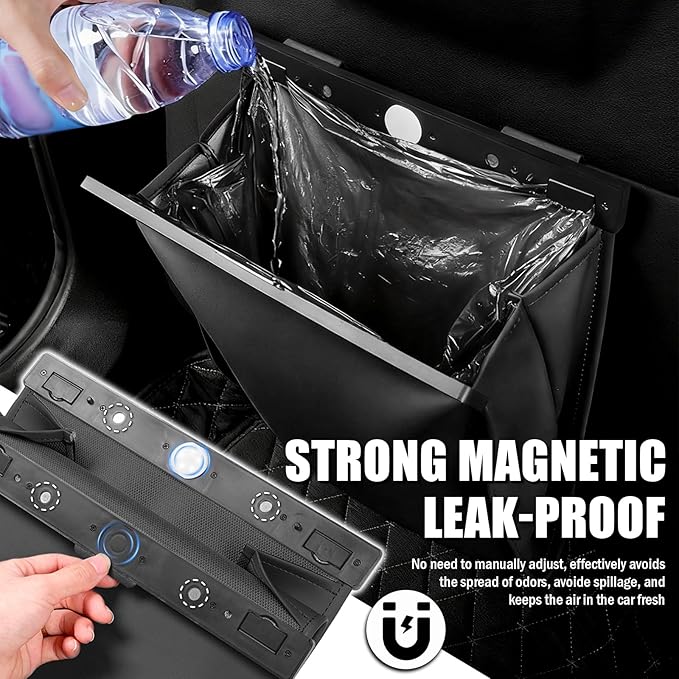 LED Car Trash Can Leak-Proof,Strong Magnetic Fast Closing Car Trash Bin as Cars Organizers and Storage,Cars Garbage Can with Automotive Trashs Bag for Backseat,Console,Door
