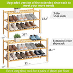 BMOSU 3-Tier Bamboo Extended Shoe Rack Premium Stackable Shoe Shelf Storage Organizer for Hallway Closet Living Room Entryway