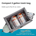High Road Car Organizer with Car Trash Bin and Tissue Holder - Holds Full Size Tissue Box, Bottles and Wipe Containers - 2 Gal Leakproof Covered Trash Can with Push-Close Lid