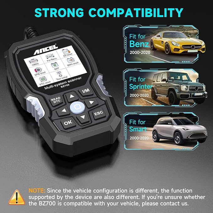 ANCEL BZ700 Mercedes Benz Sprinter Smart OBD2 Scanner, Full System Automotive Car Code Reader with All Reset Services,
