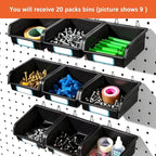 20 Pack Pegboard Bins With Metal Hooks, Black Pegboard Storage Bins, Pegboard Containers For Peg Board Organizing Accessories