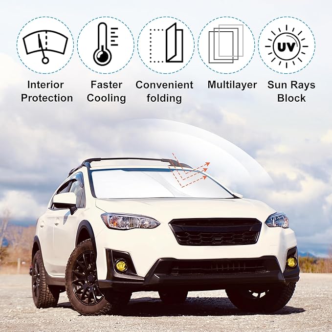 Front Windshield Sun Shade Foldable Car Front Window Sun Shade Windshield Shade Custom Fit for 2018-2023 Su-baru Crosstrek Block UV Rays Heat Keep Car Cooler