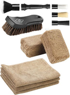 Fantasticlean 9PCS Car Interior Detailing Set, Microfiber Cloth & Applicator, Double-Head Detailing Brushes, Natural Bristles