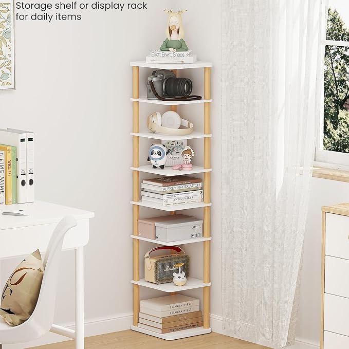 LUCKNOCK Vertical Shoe Rack, 8-Tier Tall Narrow Shoe Organizer for Entryway, Closet, Dorm & Small Spaces, Freestanding Wooden