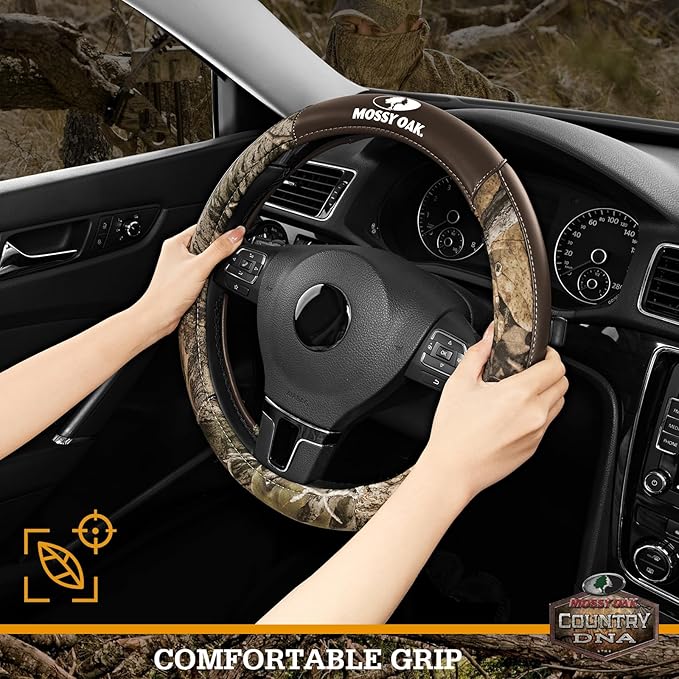 Mossy Oak Camo Steering Wheel Cover, Durable Grip Car Steering Cover, Universal Fit 14.5"–15.5" - Made with Premium Brown PVC