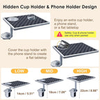 Car Food Tray & Car Table Tray with Car-Grade Aluminum Cup Holder & Phone Stand, Premium Wood with Leather Surface, 360° Rotating Car Desk for Laptop &Eating (Square, Black&Grey)