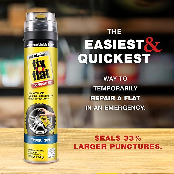 Fix-A-Flat S60369 Aerosol Emergency Flat Tire Repair and Inflator, for X-Large Tires, Eco-Friendly Formula, Universal Fit for