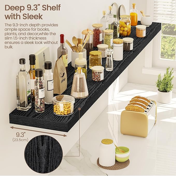 Vivelove 55 Inch Floating Shelves, Deep Wall Shelves with Invisible Brackets, Display Shlf for Bathroom Living Room Kitchen B