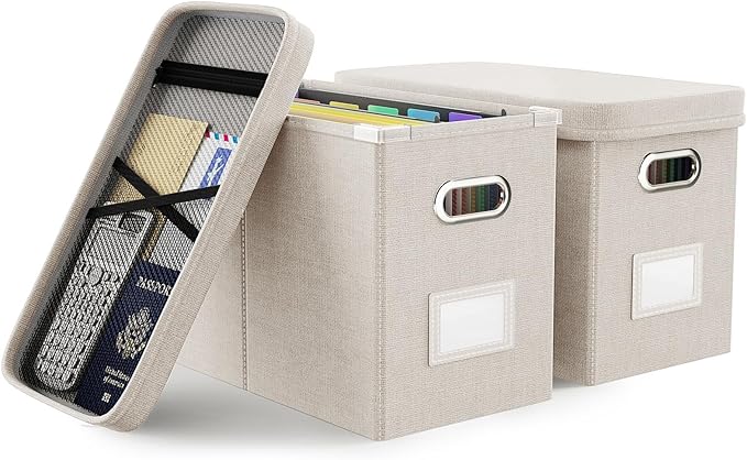Oterri File Organizer With Lid, Hanging Filing Box With Mesh Pocket, Document Organizer for Letter Files, Portable Storage Wi