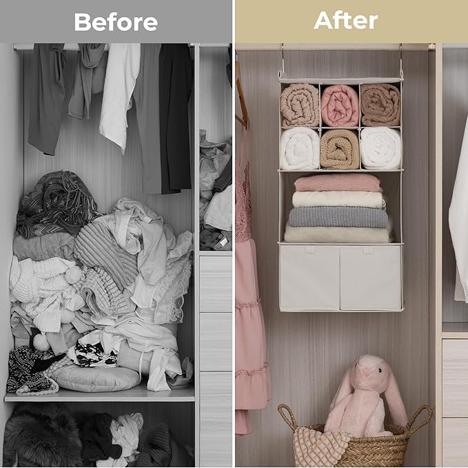 GRANNY SAYS Hanging Closet Organizer with Drawers, 4 Shelf Dividers Closet Hanging Organizer, Foldable Hanging Shelves for Cl