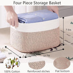 Storage Baskets for Shelves Set of 4 Woven Baskets for Closet Rectangle Toy Bin for Baby Nursery 12.7"Lx9"Wx7.9"H Brown & Whi