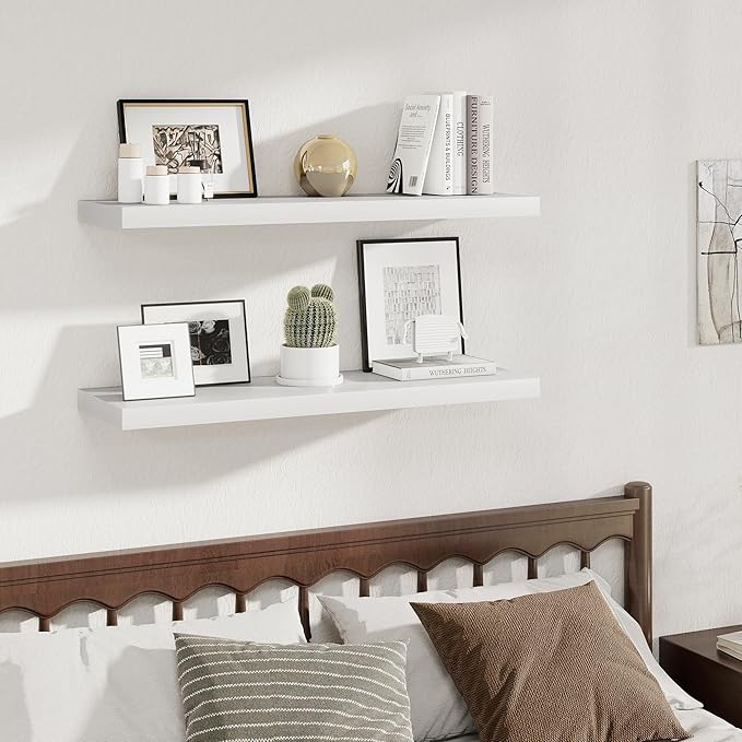 Fun Memories 12 Deep Floating Shelves, 40W x 12D Floating Shelves for Wall Set of 2, Extra Deeper Hanging Wood Shelves for Wa