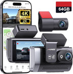 4K+2K Dash Cam Front and Rear, Dash Camera for Cars 2 Channel, 64GB Card Included, 5.8G/2.4G Dual WiFi, Built-in GPS, Night V
