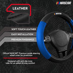 NASCAR Steering Wheel Cover, Two-Tone Blue Leather Patchwork, Universal Fit 14.5"-15.5" Steering Covers for Cars, Anti-Slip, 