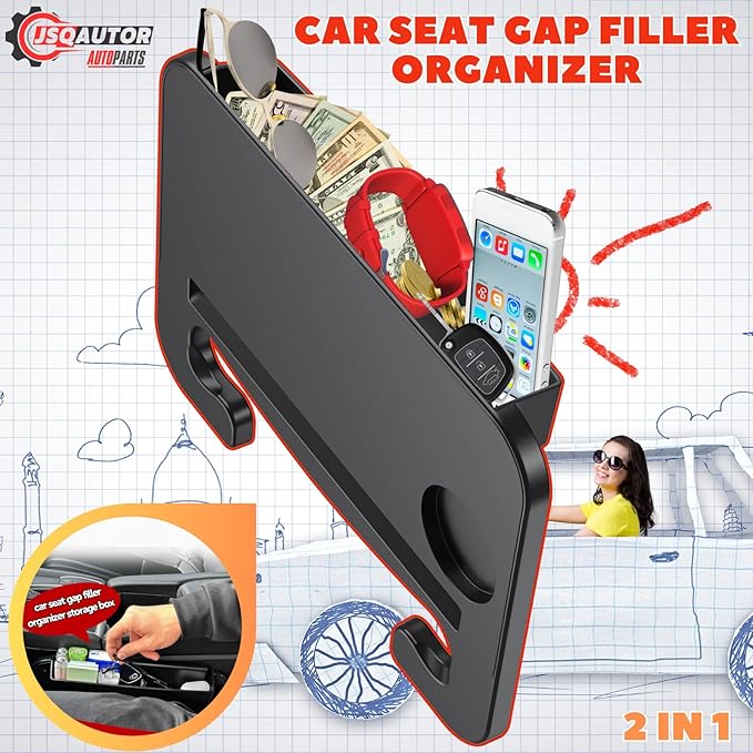 2 IN 1 Steering Wheel Tray with Car Seat Gap Filler Organizer | Car Food Eating Lunch Tray for Driver | Laptop Holder Office Desk | Between Seat Gap Storage Box - Car Gadgets & Roadtrip Essentials