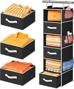 Pipishell Hanging Closet Organizer 6-Shelf, Hanging Shelves for Closet with 3 Removable Drawers & Side Pockets for Bedroom, G