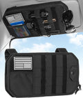 DEEPLITE Car Sun Visor Organizer with Double Zipper Multi-Pockets & Glasses Clip, Semi-Rigid Molle Panel with Patch for Driving Essentials - Heavy Duty Straps Fits Trucks, SUV, Vehicles