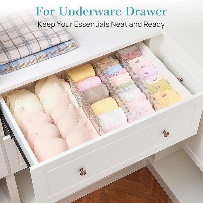 Vtopmart 12 Pack 4" Regular Upgrade Drawer Dividers for Clothes, 12.8"-22.3" Expandable Dresser Drawer Organizer, Clear Plast