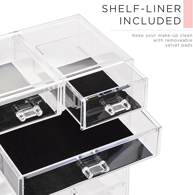 Sorbus Acrylic Makeup Organizer Set, 6-Drawer Vanity & Countertop Cosmetic Storage with Small & Wide Compartments, Clear Make