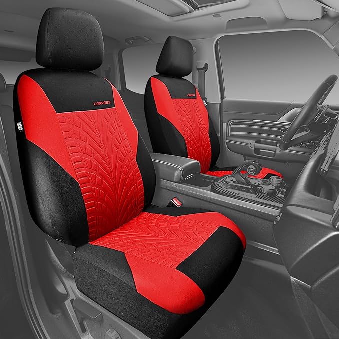 CAR PASS Car Seat Covers Full Sets, Front & Split Rear Bench for Car, 3D Tyre Embossed Automotive Interior Covers, Airbag Com